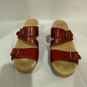 Dansko Red Leather Sandals with Buckle Straps